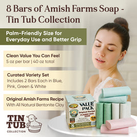 Amish Farms® Tin Tub Value Pack– 8 Easy-to-Grip Hydrating Bars (5 oz Each, 2.5 lb)