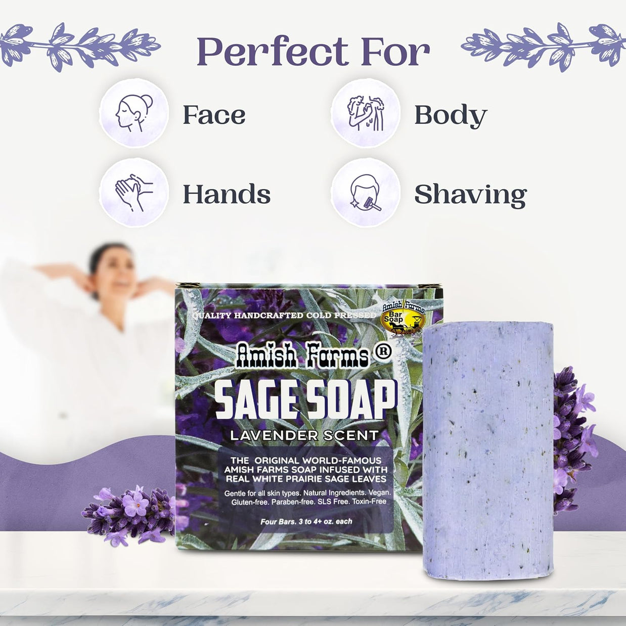 Amish Farms® Sage Soap Bar | Handmade Lavender & Sage Soap with Bentonite Clay — Cold-Processed in USA