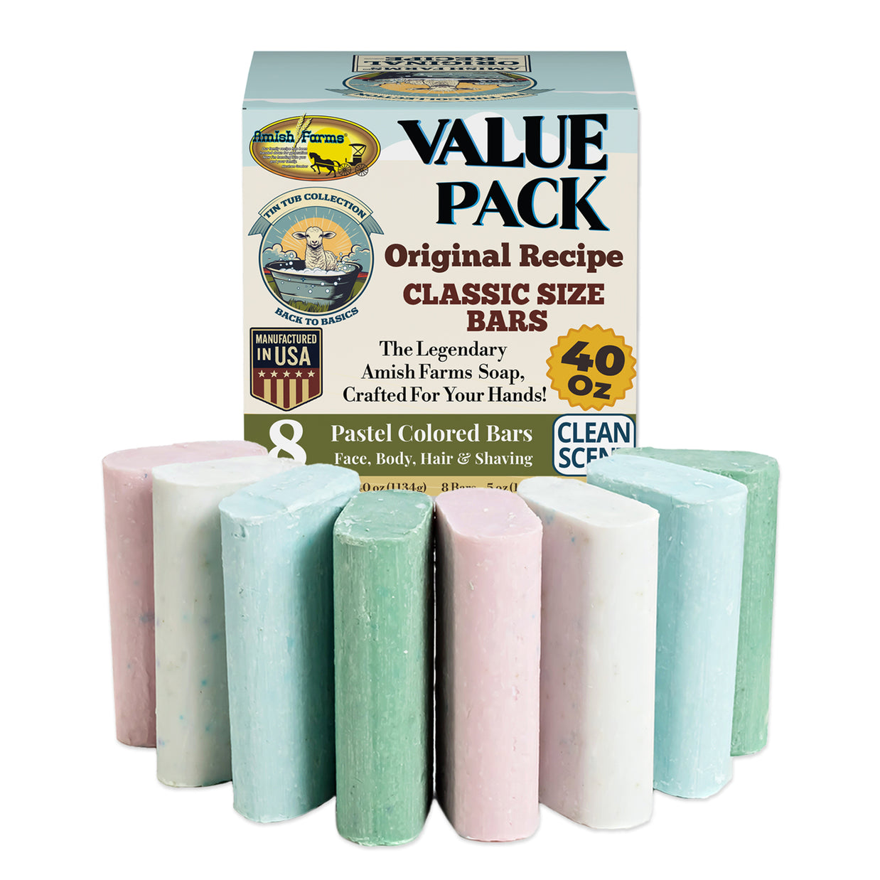 Amish Farms® Tin Tub Value Pack– 8 Easy-to-Grip Hydrating Bars (5 oz Each, 2.5 lb)